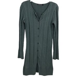 Peruvian Connection Knit Cardigan Sweater Women's Size S Teal Green Pima Cotton